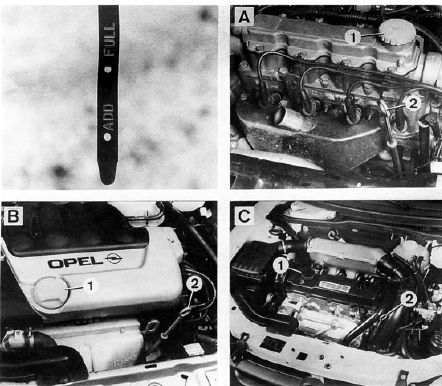 Opel Corsa. Remplissage et niveau d'huile moteur