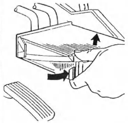 Opel Corsa. Depose du radiateur de chauffage en le pivotant de la gauche vers la droite et du bas vers le haut