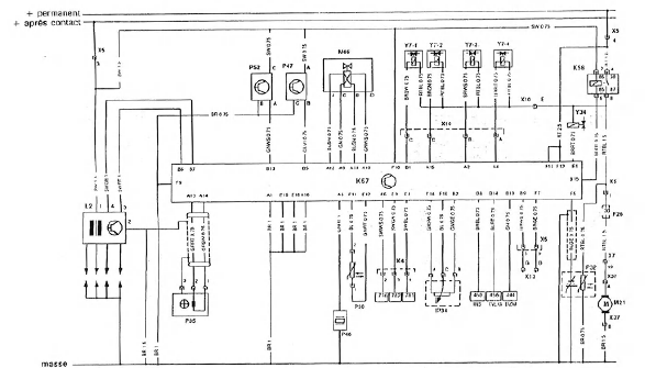 Opel Corsa. Schema eledrique du systeme d injedion multec-s.