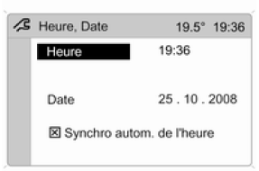 Sélectionner l'option Heure, Date dans le menu Préréglages.