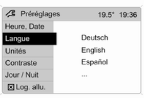 Il est possible de sélectionner la langue de certaines fonctions.