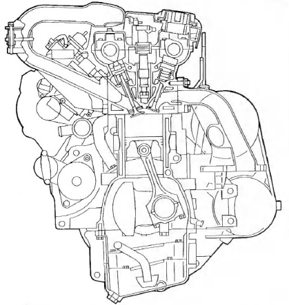 Vue en coupé transversale du moteur c16xe.
