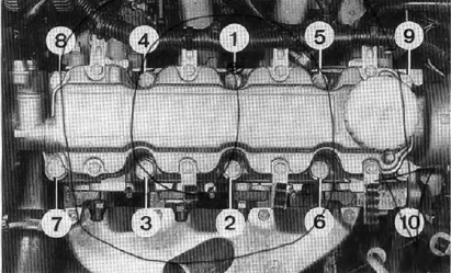 Opel Corsa. Ordre de serrage des vis de culasse (8 soupapes).